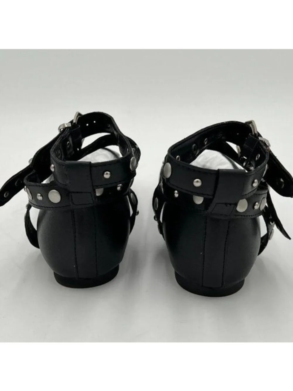 FSJ Black Studded Retro Closed Toe Flats Roman Ankle Strap Summer Outfits Shoes